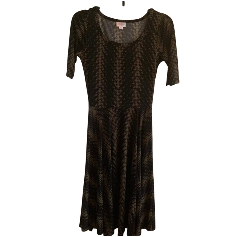 LuLaRoe Women's Nicole Dress Sz XS  Black Geometric‎ Print Short Sleeve